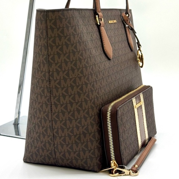 Michael Kors Sheila Large Logo Tote Bag & Matching Continental Wallet Brown - Picture 4 of 12
